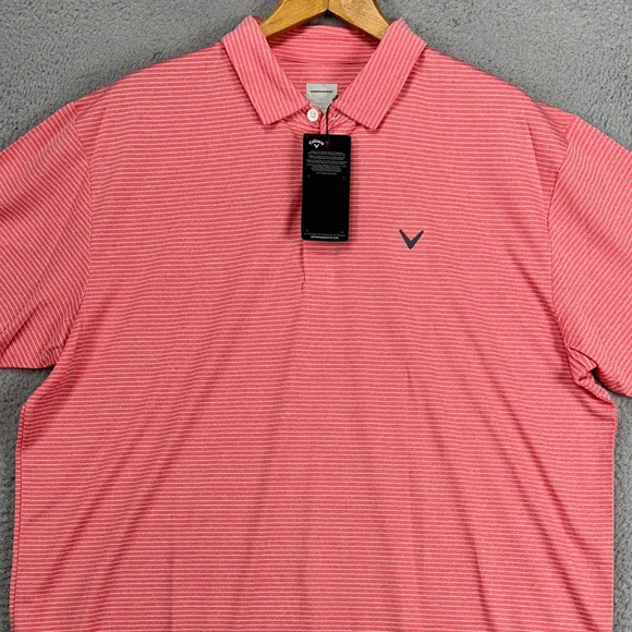 Callaway Mens Opti-Dri Golf Polo‎ Shirt XL Saltwater Red Pinstripes Rugby NEW - Picture 1 of 9